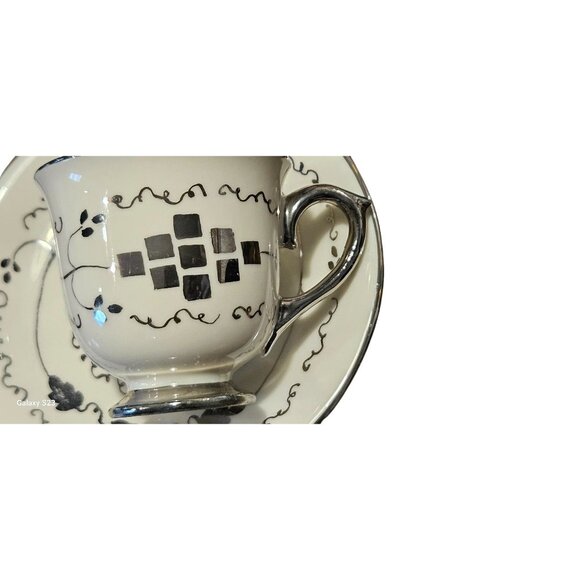 Vintage Demitasse Teacup & Saucer Singed Cumbow Silver Gilded Hand-Painted - Picture 14 of 14